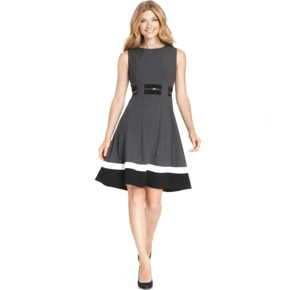 Calvin Klein Petite Women’s Colorblock Fit & Flare 6P - Picture 3 of 5